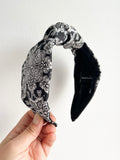 Black Printed Satin | Top Knot Headband