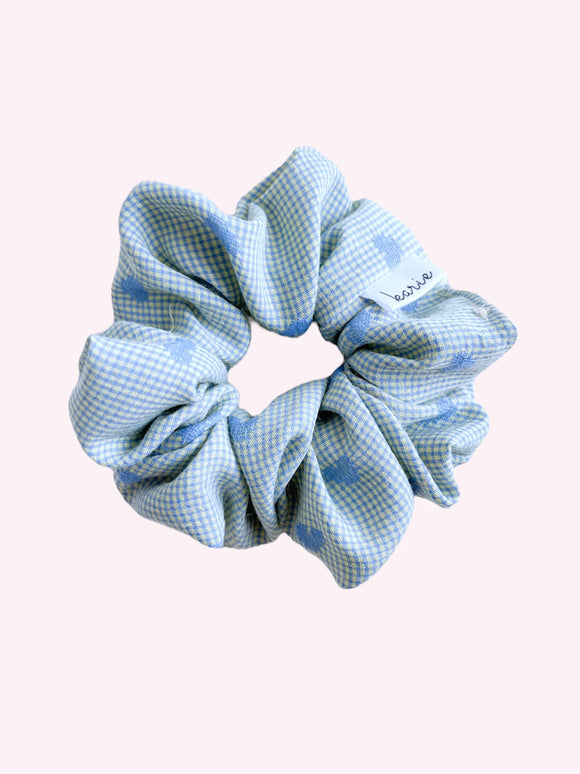 Mini Gingham & Hearts | Blue | Scrunchies