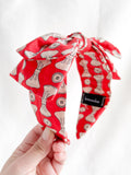 Bows & Button | Red | Double Bow Headband