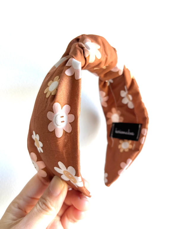 Smiley face Flowers | Brown | Top Knot Headband