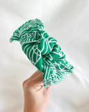 Cotton Linen | Green Stencil Printed | Top Knot Headband